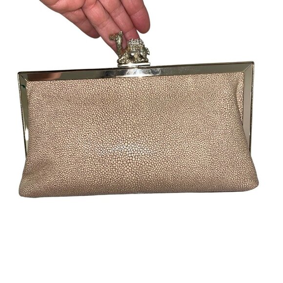 Kate Spade Queen Of The Nile Clutch Purse Tan Stingray Leather Gold Hardware - Picture 2 of 14